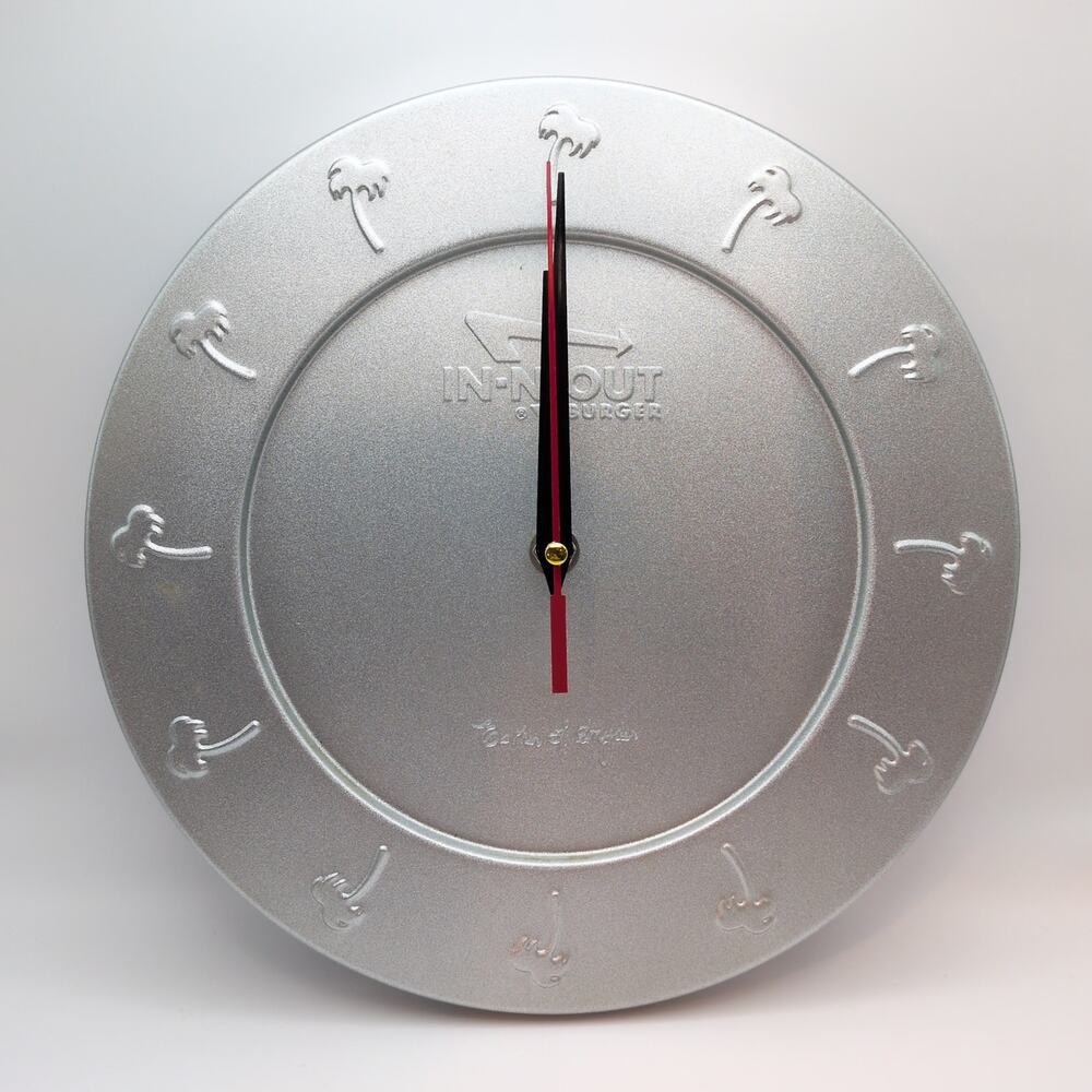 Vintage Y2K 2002 Holiday In-N-Out Burger Wall Clock Silver *New Mechanism-Works!